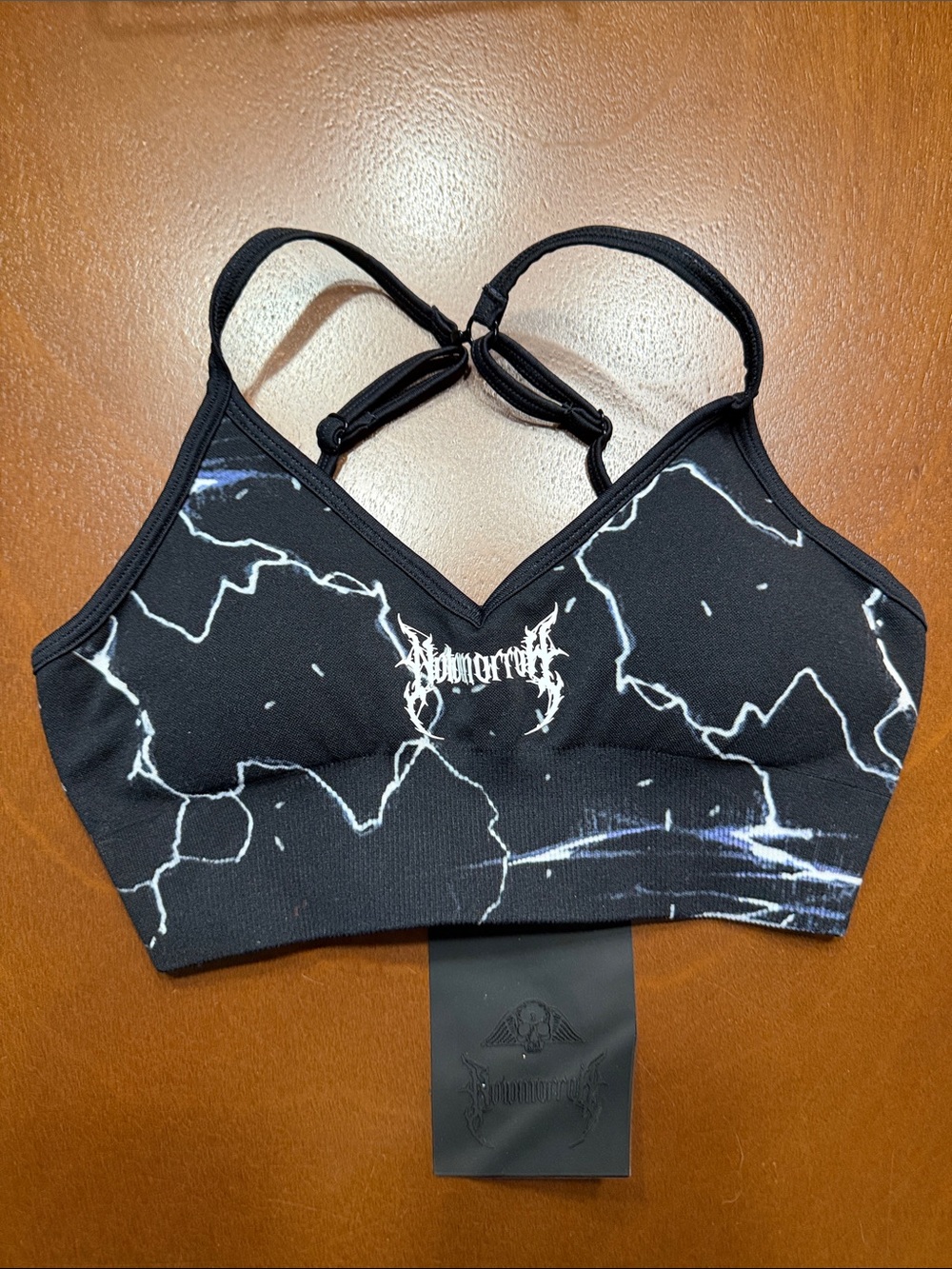 Black Lightning-Print Sports Bra